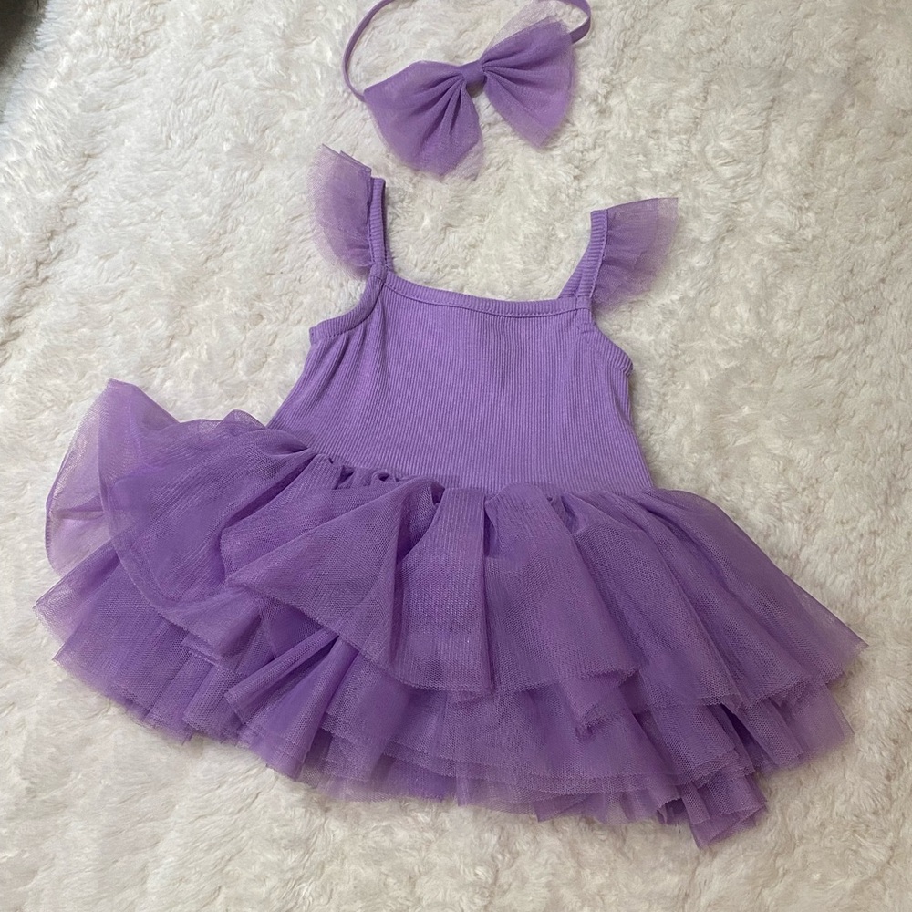 btween Lavender Tutu Dress with Bow Headband